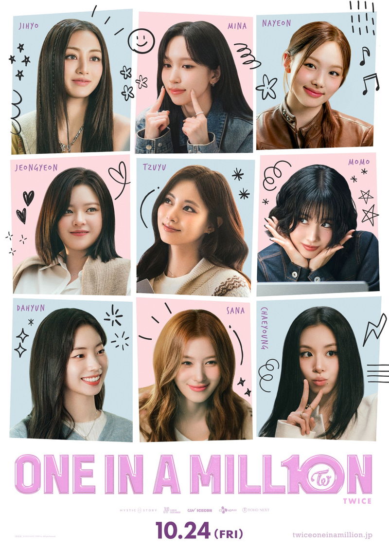 TWICE　”9人9色”の魅力を表現　カラフルな色彩や手書き風のモチーフ　「ONE IN A MILL10N」ポスター